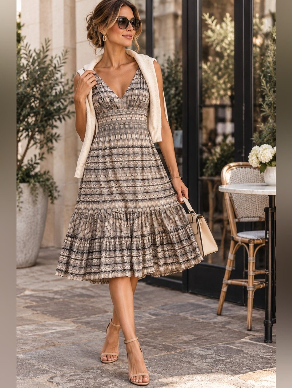 Ted Baker Size 4 Cotton Silk Dress V Neck Tiered Ruffle Abstract Print - Picture 13 of 13